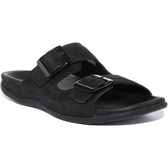 Strive Largo Women's Leather Sandal With Two Adjustable Buckle Straps In Black Size 5.5/6