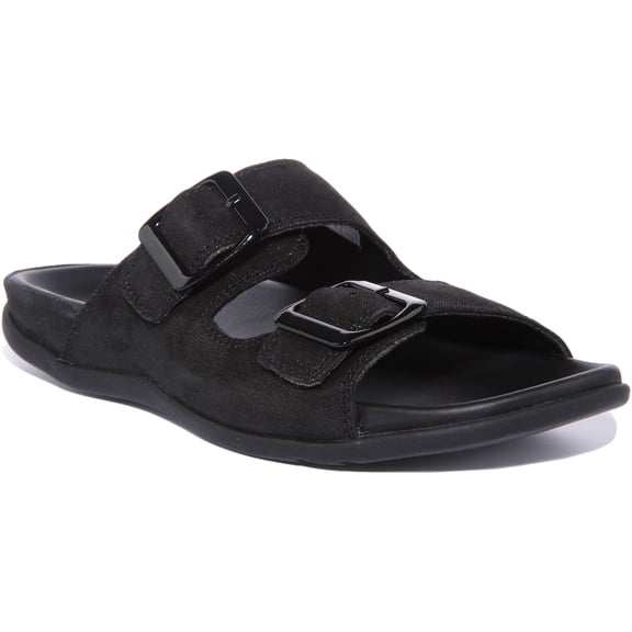 Strive Largo Women's Leather Sandal With Two Adjustable Buckle Straps In Black Size 5.5/6
