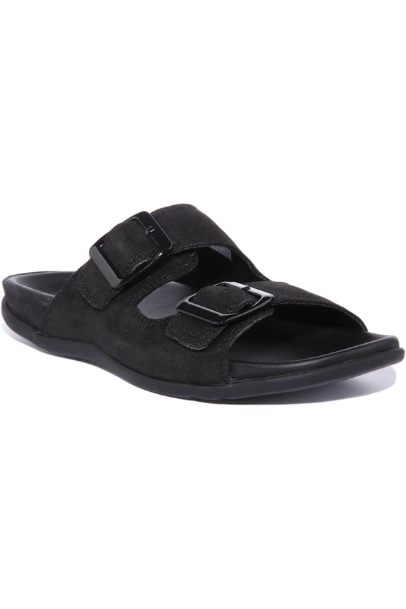 Largo Women's Leather Sandal With Two Adjustable Buckle Straps In Black Size 6.5/7