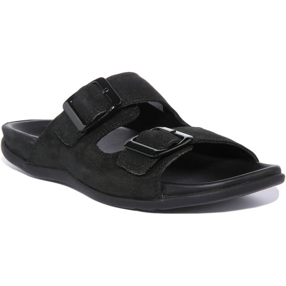 Strive Largo Women's Leather Sandal With Two Adjustable Buckle Straps In Black Size 7.5/8