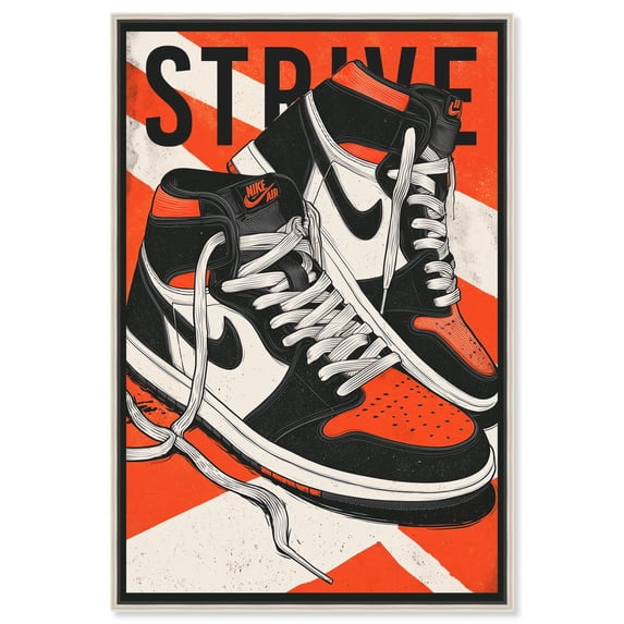 Strive Sneaker Red Canvas Print Sneaker Wall Art by Notoriart, Silver Frame, 24 x 36
