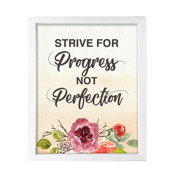 Strive for progress not perfection, Watercolor 5 x 7 White FRAMED Print Kitchen Wall Art