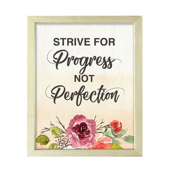 Strive for progress not perfection, Watercolor 8 x 10 Wooden FRAMED Print Kitchen Wall Art
