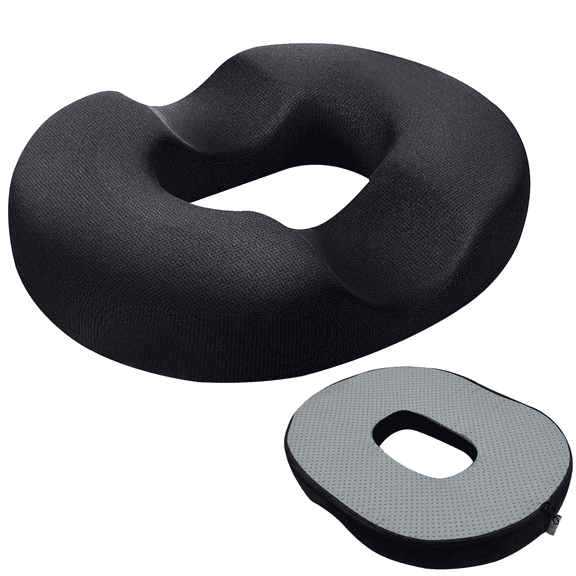 Strlinen Donut Pillow Hemorrhoid Tailbone Seat Cushion – Large Black Lifting Cushion Pain Relief for Coccyx, Prostate, Sciatica, Pelvic Floor, Pressure Sores, Pregnancy
