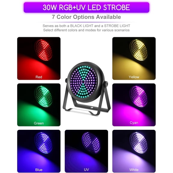 Strobe Light for Parties, 126 LED RGB+UV Strobe Light Halloween, DJ Lights by DMX512 Sound Activated Blacklight for Stage Club Event Concert Church Wedding Banquet Host - 1Pack