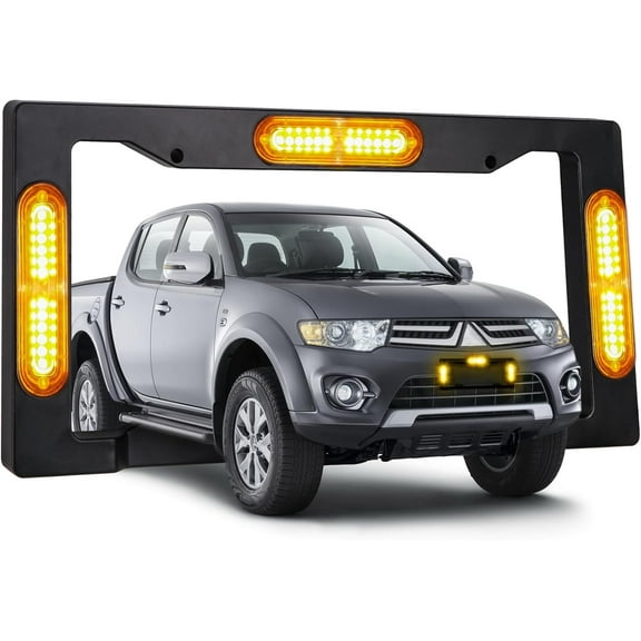 Strobe Lights License Plate for Trucks Amber Front Rear Flashing 36LEDs Emergency Hazard Safety Light Frame for Vehicles Pickup