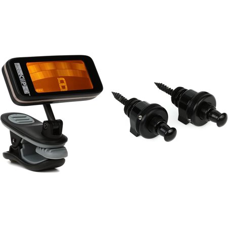 StroboClip High Definition Clip-on Tuner + Schaller S-Locks Security Strap Locks - Black Chrome Value