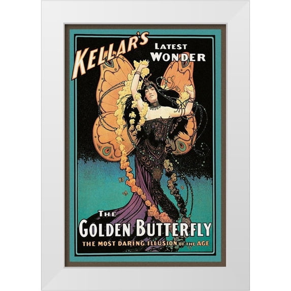 Strobridge 11x14 White Modern Wood Framed Museum Art Print Titled - Magicians: Golden Butterfly: Kellars Latest Wonder