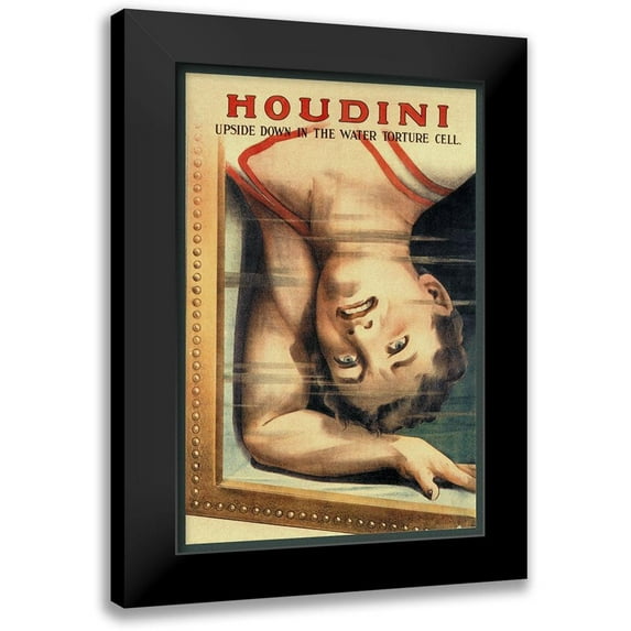 Strobridge 13x18 Black Modern Framed Museum Art Print Titled - Magicians: Houdini: Upside Down in the Water Torture Cell