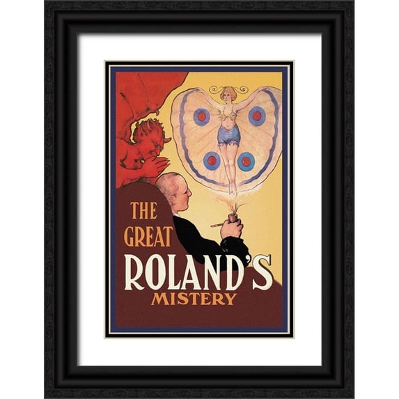 Strobridge 17x24 Black Ornate Wood Framed with Double Matting Museum Art Print Titled - Magicians: Great Rolands Mystery