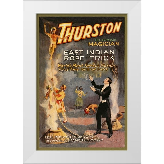 Strobridge 17x24 White Modern Wood Framed Museum Art Print Titled - Magicians: East Indian Rope Trick: Thurston the Famous Magician