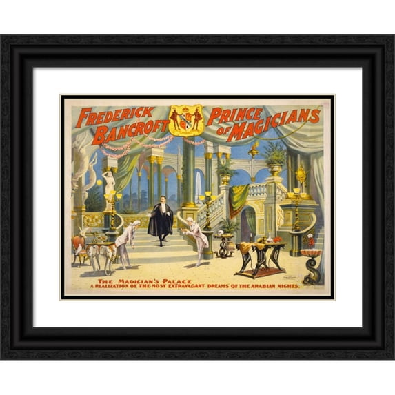 Strobridge and Co 14x11 Black Ornate Wood Framed Double Matted Museum Art Print Titled: Frederick Bancroft, Prince of Magicians (1895)