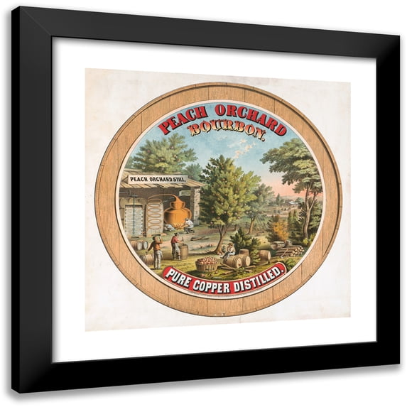 Strobridge and Co 20x20 Black Modern Framed Museum Art Print Titled - Peach Orchard Bourbon. Peach Orchard Still (1873)