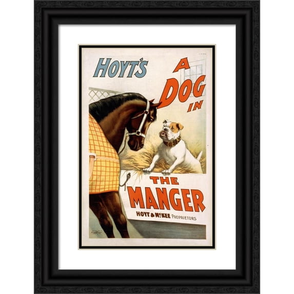 Strobridge and Co. Lith. 11x14 Black Ornate Wood Framed Double Matted Museum Art Print Titled: Hoyt's a Dog in the Manger (1899)