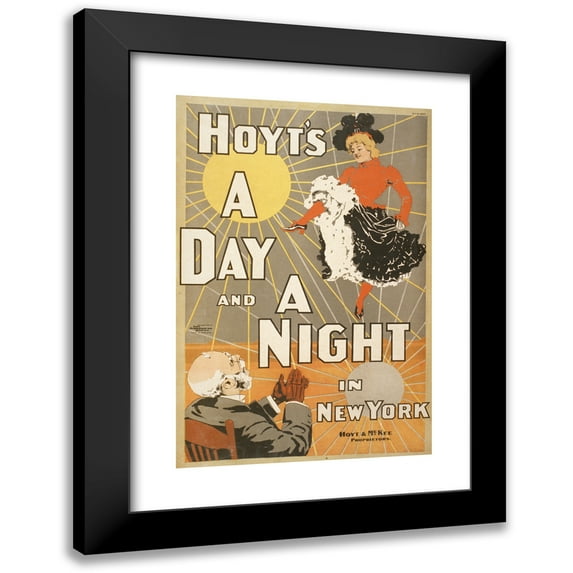 Strobridge and Co. Lith. 13x18 Black Modern Framed Museum Art Print Titled - Hoyt's a Day and a Night in New York (1898)