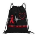 thumbnail image 1 of Stroke Awareness Month Red Ribbon Support Drawstring Backpack Sackpack String Bag Cinch Waterproof Bags for Gym Sports Yoga Travel Beach Swimming shopping, 1 of 1