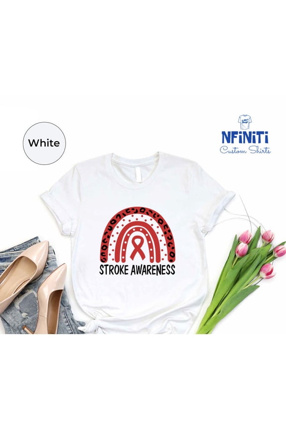Stroke Awareness Rainbow T-Shirt: Red Ribbon Support Gift All Size S-5Xl