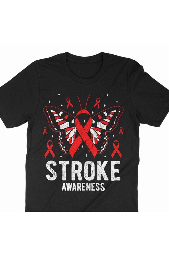 Stroke Awareness Shirt Warrior Support Red Ribbon Hope Art Graphic Tee,for unisex up to size 5XL