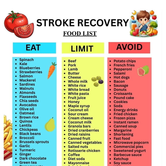 Stroke Rehabilitation Food List Poster Stroke Food List Poster Brain Health Diet Guide Poster Foods To Avoid Nursing Staff Nutrition List Poster
