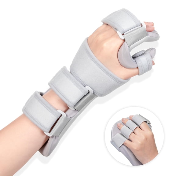 Rest position with left hand - Night Immobilizer Wrist Finger Brace for Flexion Contractures, Functional 5 Finger Stabilizer Wrap - for Muscle Atrophy Rehab, Arthritis, Tendonitis, Carpal Tunnel Pain