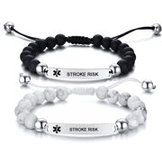 Stroke Risk Medical Alert Bracelet for Men Women,Adjust Cord Black White Onyx Beaded Medical ID Wristband Emergency Identification Jewelry High Blood Pressure Stroke Band with Medic Card