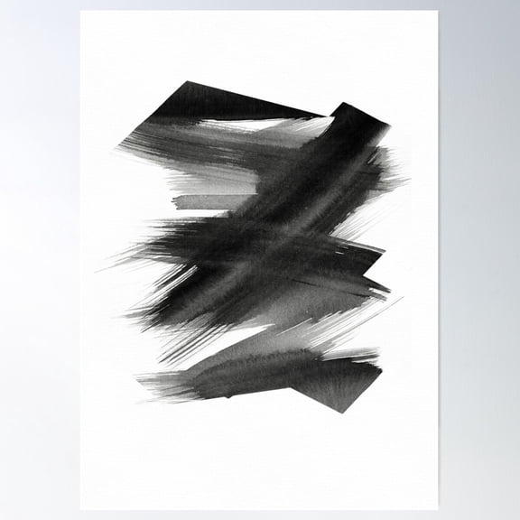 Strokes 23 Black Minimal Brushstroke Abstract Poster Wall Art Modern Wall Decor For Living Room Bedroom Art