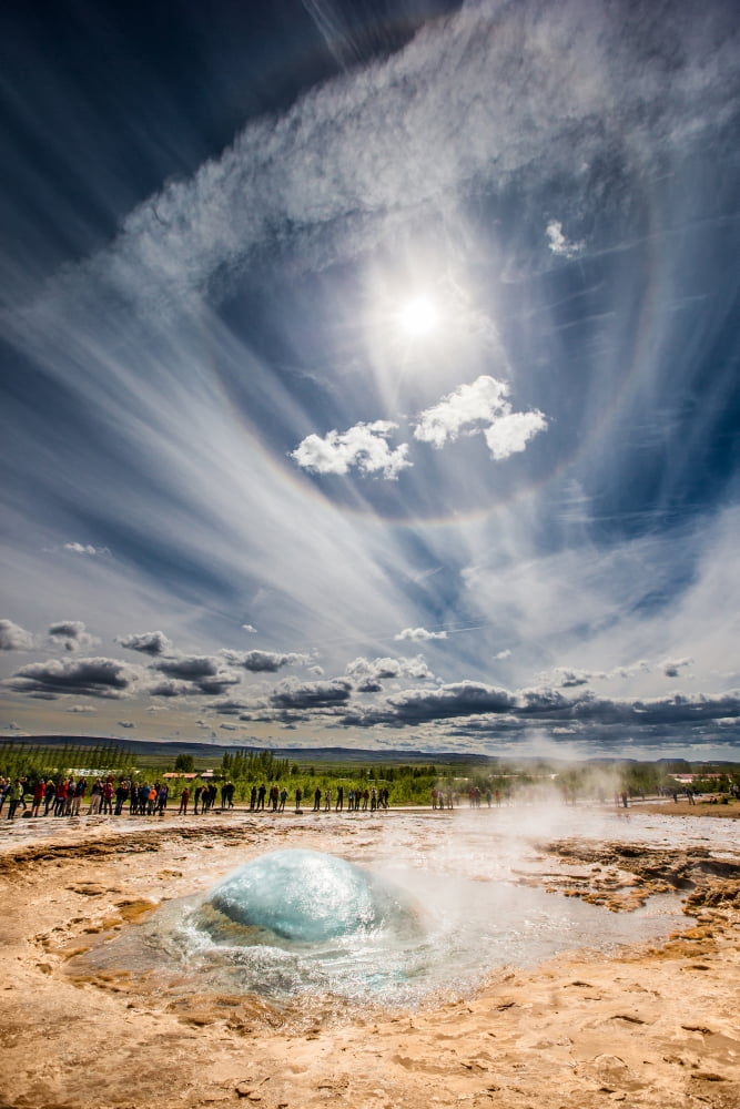 Strokkur geyser about to erupt Iceland Canvas Art - Panoramic Images (27 x 9)