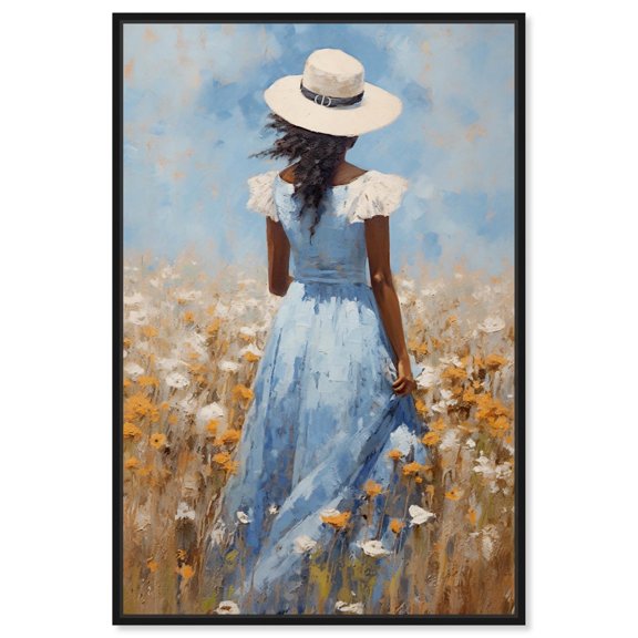 Stroll Through the Flower Field II Canvas Inspiring Women Protraits by Art Remedy, Black Frame, 24" x 36"