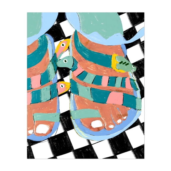 Stroll on The Wild Side | Snakes Fashion - Painting Abstract Pop Art Modern Art Whimsical Geometric Unframed Wall Art Print 11 x 14 inches