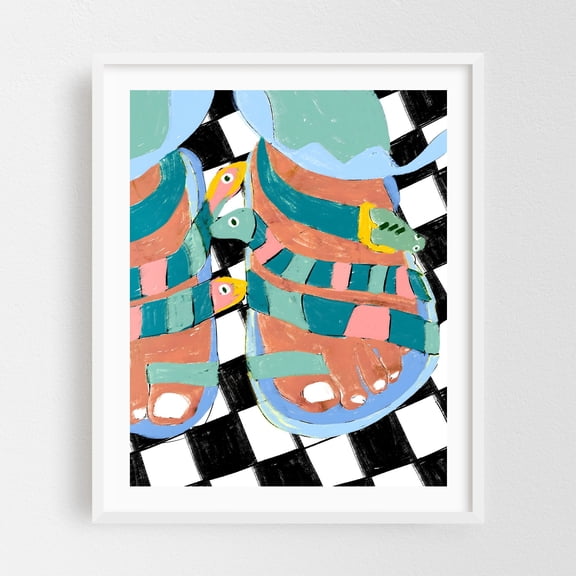 Stroll on The Wild Side | Snakes Fashion - Painting Abstract Pop Art Modern Art Whimsical Geometric White Framed Wall Art Print 18 x 24 inches
