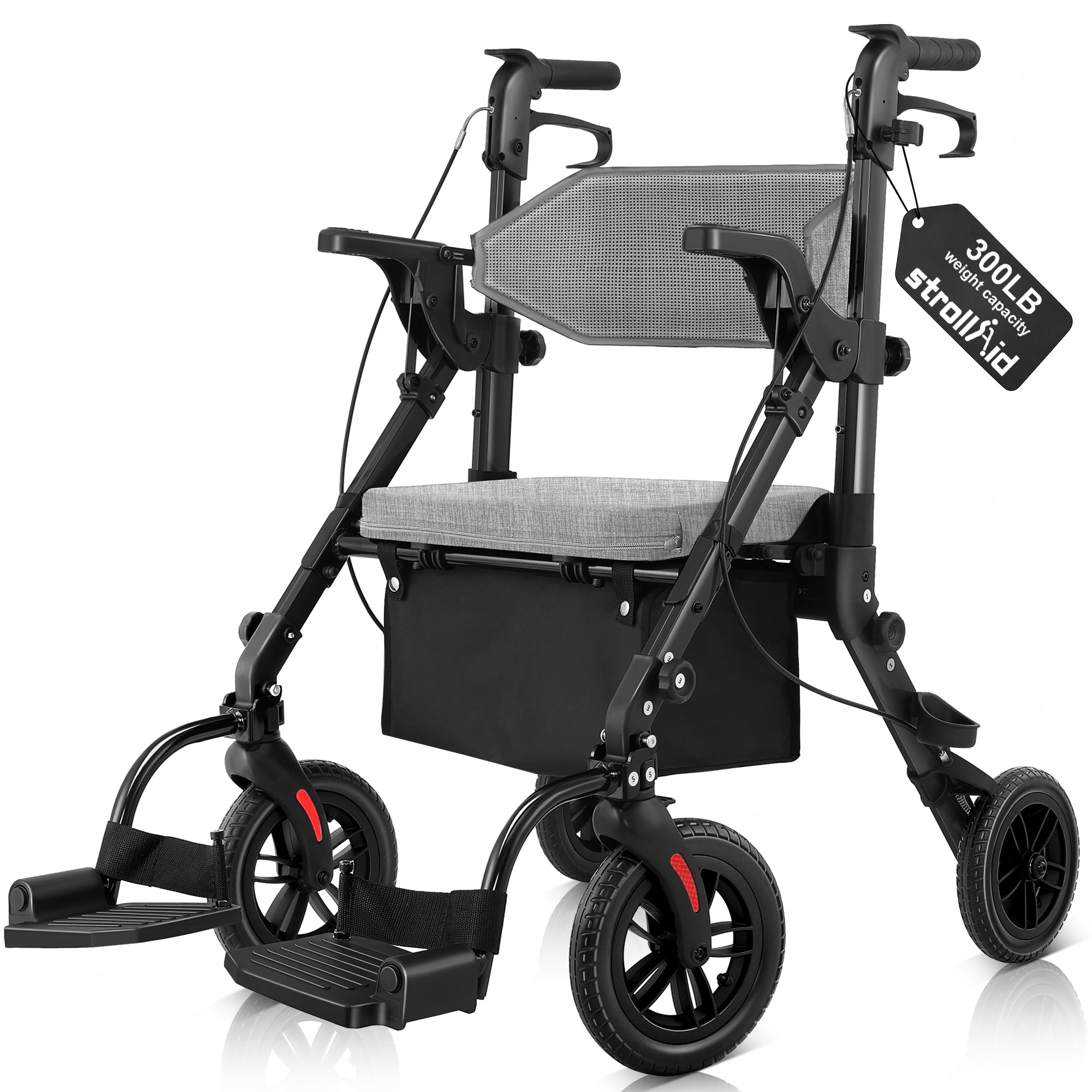 StrollAid Portable Foldable 4-Wheel 2-in-1 Rollator Transport