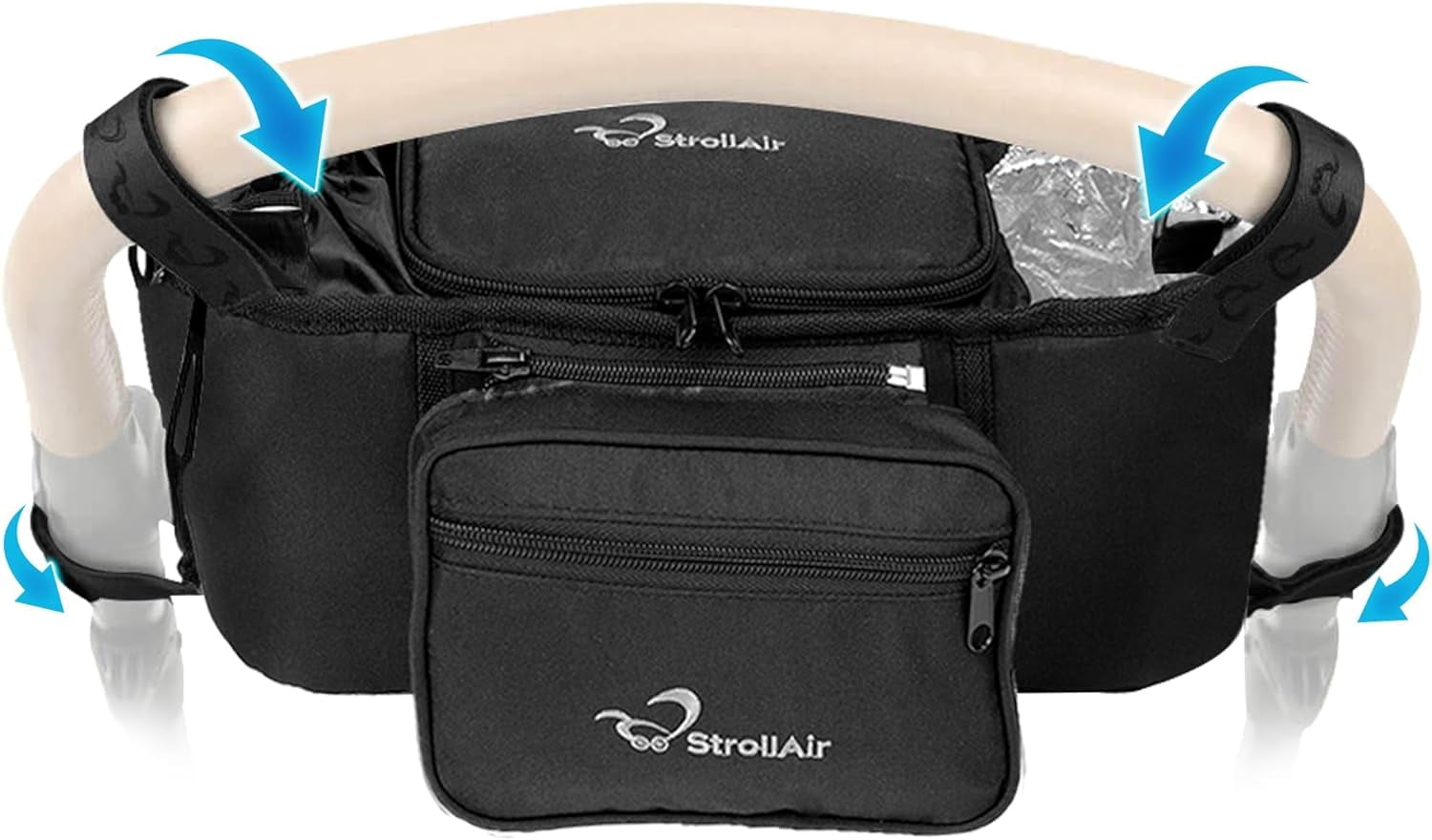 StrollAir - Universal Organizer for Single Strollers - Compatible with CosmoS, SOLO, Nuna, Baby Jogger, Bumbleride, Uppababy, Bugaboo - Black (Black)