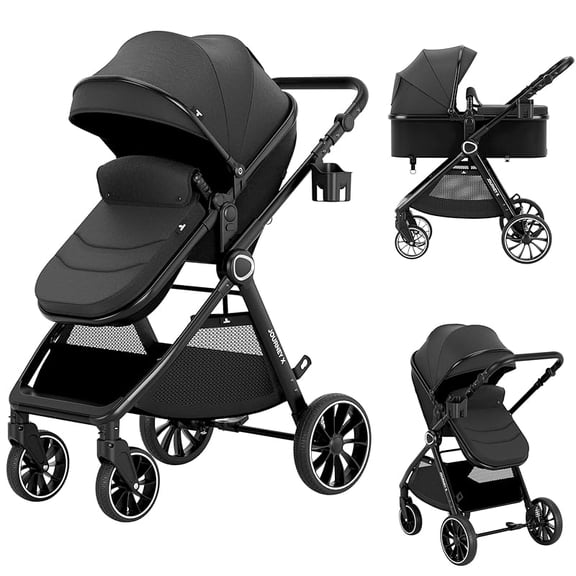 Stroller, 2 in 1 Newborn Stroller Convertible Bassinet for Infant Toddler Pram with Footmuff
