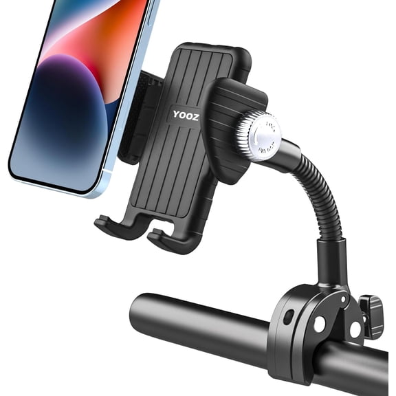 Stroller Buggy Phone Holder, Flexible Phone Mount for Bicycle Pram Scooter Exercise Bike Treadmill, Tube Pole Handlebar Clamp Compatible with iPhone 16 Pro Max, 15 14 13 Mini, All Smartphone