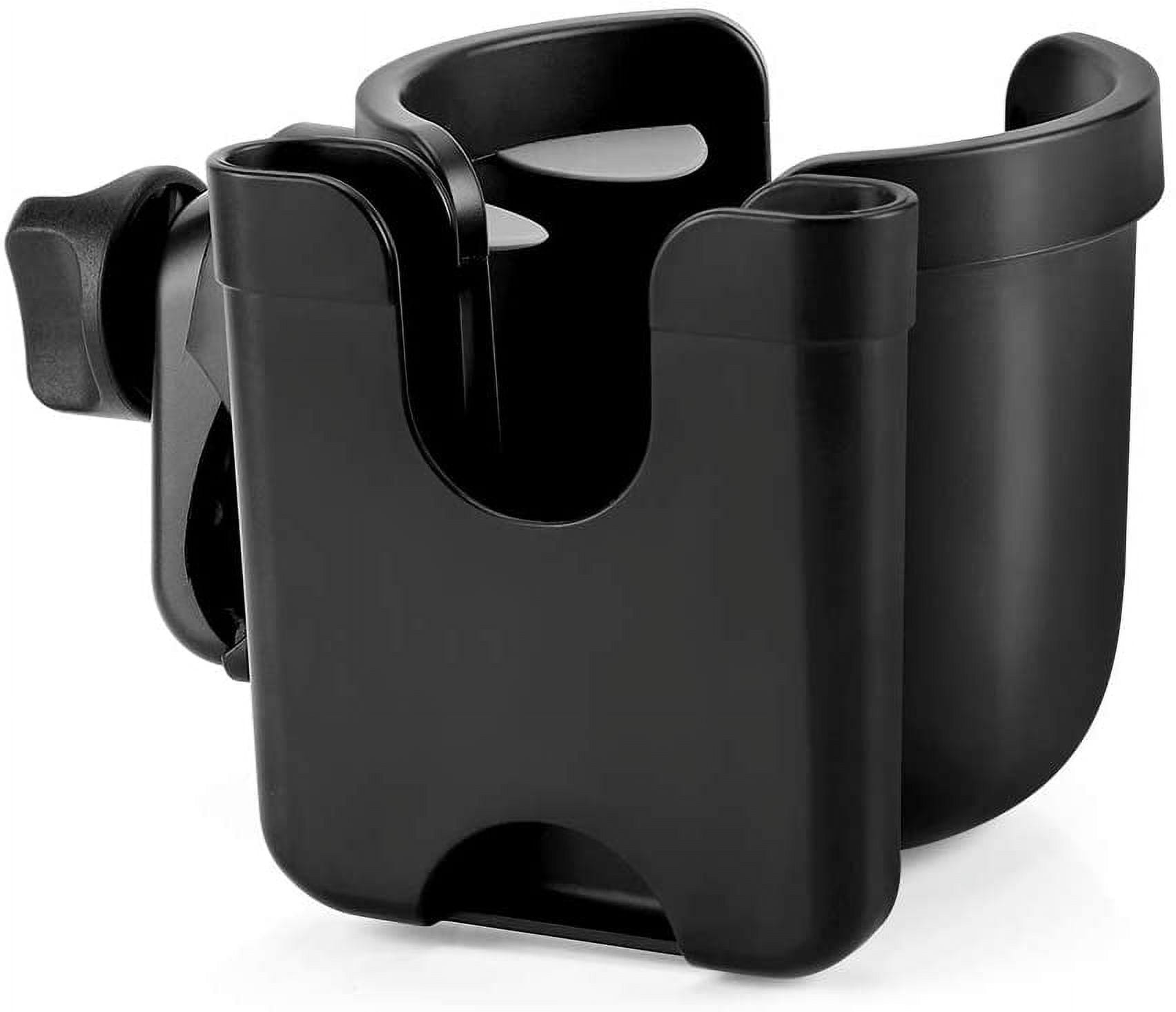 Stroller Cup Holder with Phone Holder, Bike Cup Holder, Universal Cup Holder for Uppababy Nuna Doona Strollers, 2-in-1 Cup Phone Holder for Walker Wheelchair Scooter Accessory All Black