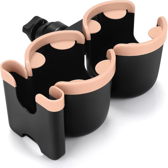 Stroller Cup Holder with Phone Holder, Bike Cup Holder, Universal Cup Holder for Uppababy Nuna Doona Strollers, 2-in-1 Cup Phone Holder for Walker Wheelchair Scooter Accessory Double Holder-Pink