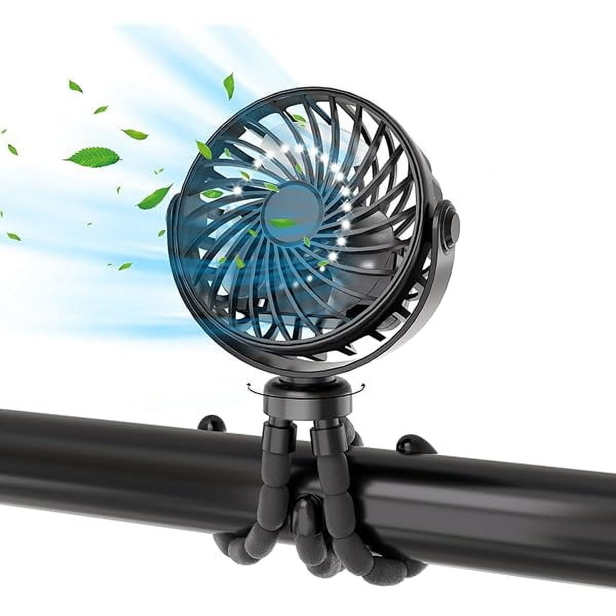 Stroller Fan, 3-Speed 360Rotate Mini Portable Fan, Rechargeable Battery Powered Fan, Handheld Fan with Flexible Tripod, Mini Personal Fan for Car Seat Crib Treadmill Travel (Black)