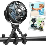 Stroller Fan,3 Speeds Portable Battery Operated Mini Clip On Fan, 360° Rotate Flexible Tripod Outdoor Fan,Suitable for Baby Stroller Crib Camping Outdoor Travel Car Seats Treadmill(Black)
