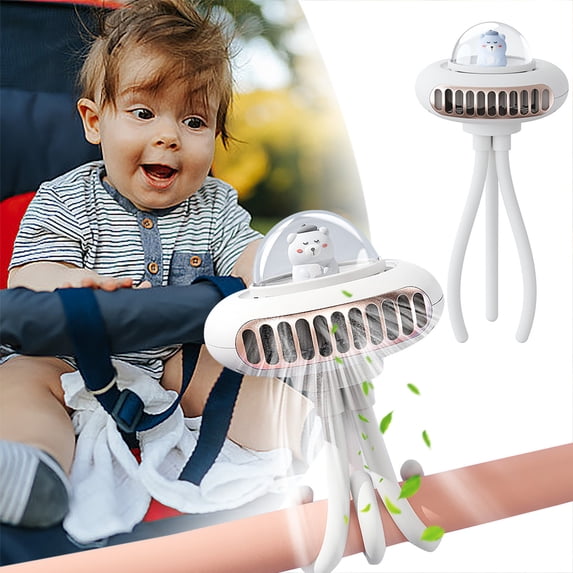 Stroller Fan USB Rechargeable Clip On Baby Carriage Fan Portable Mini Fan 4 Speed Quiet Strong Wind Adjustable Clip Use for Nursery Travel Stroller Car Seat Cooling