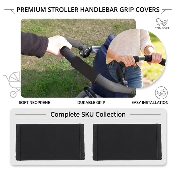 Stroller Handle Accessories Set, 2 Pack Stroller Armrest Covers, Black Neoprene Fabric Pushchair Armrest Pads, Elastic Wear-Resistant Stroller Grip Covers, 5X2 Inch Universal Fit
