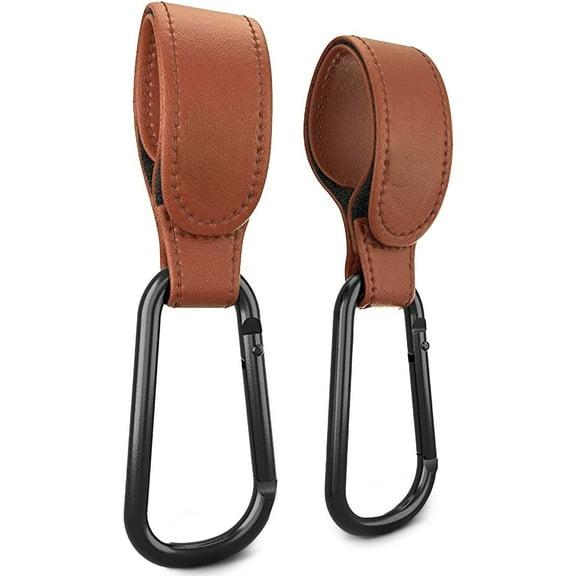 Stroller Hooks for Bags (2 Pack) - Leather-Style Stroller Clips and Hooks, Non-Slip Stroller Accessories, Carry 11 lbs Per Stroller Hook, Universal Baby Essentials & Stroller Accessories