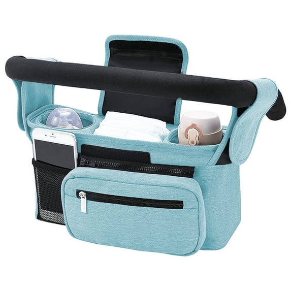 Stroller Organizer Bag with Cup Holders, Detachable Wrist Strap Diaper Bag for Parents, Insulated Multifunctional Storage Bag for Strollers, Pushchair Accessory Bag for Daily Outings