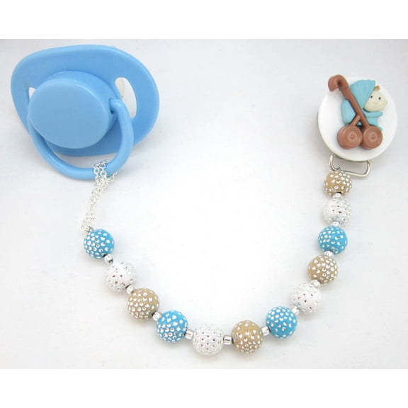 Stroller Pacifier Clip with Acrylic Beads