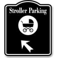 thumbnail image 1 of Stroller Parking 45 Degree Up Left Arrow BLACK Aluminum Composite Sign20"x24", 1 of 5