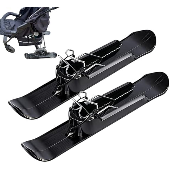 Stroller Snow Skis, Snow Ski Attachment for Strollers, 2-in-1 Lightweight Sledge with Spring Clamps and Elastic Rope, Black ABS and Iron, 53x9.5x7.7cm, for Balance Bikes, Golf Carts, Wheelchairs