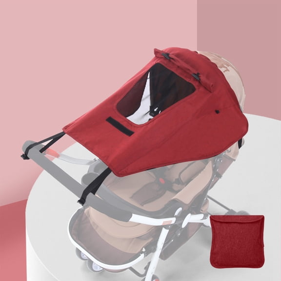 Stroller Sunshade UV Protection, QQZ Universal Light Blocking Sunscreen for Strollers, Waterproof Flax Fabric Extender with View Window for Baby Rain and Sun Cover, Red