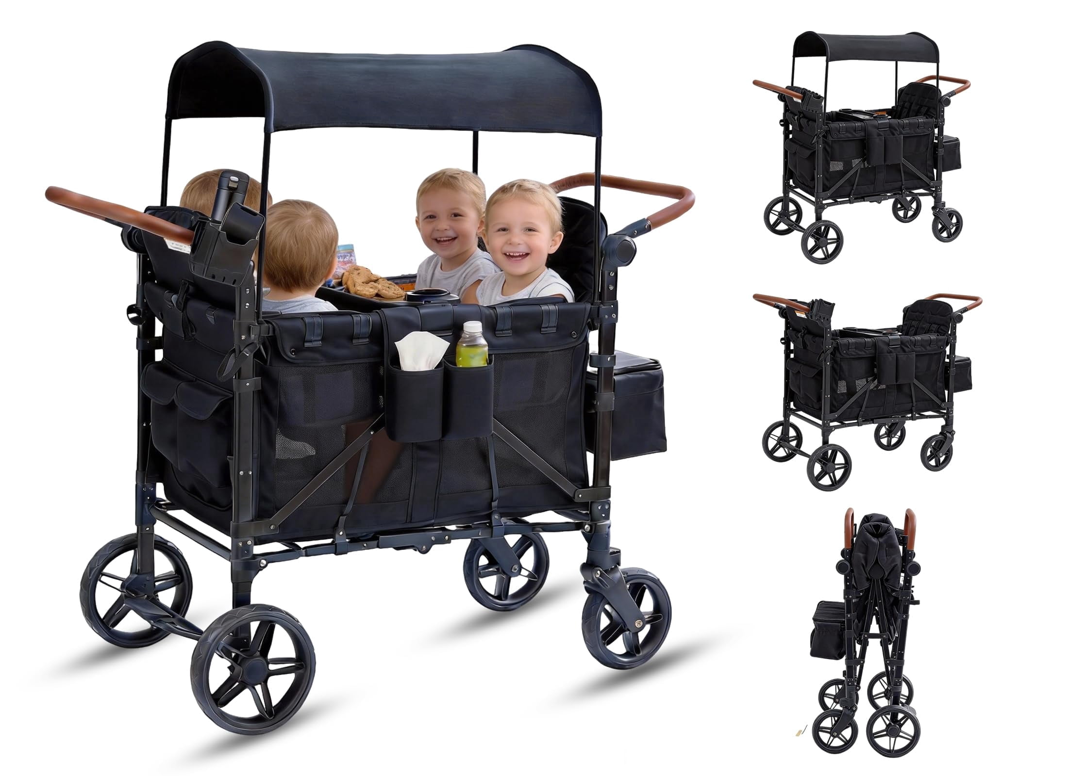 Wanan 4 Seater Foldable Stroller Wagon, Adjustable Canopy, 5-Point