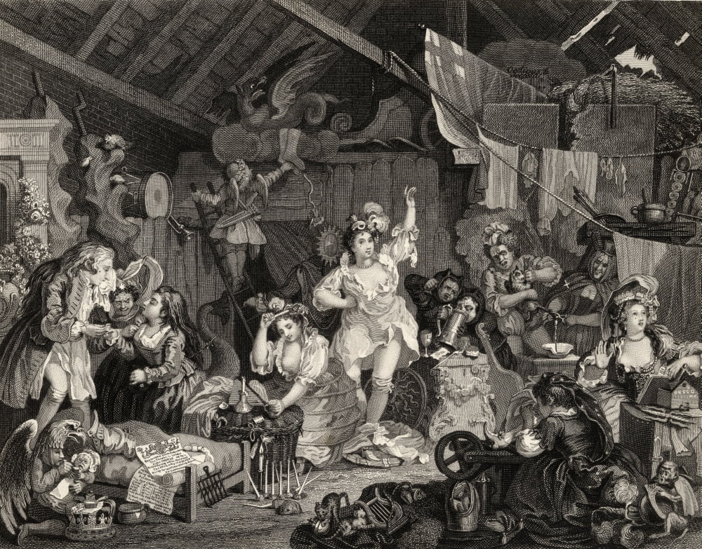 Strolling Players Rehearsing In A Barn Engraved By G Presbury After Hogarth From The Works Of Hogarth Published London 1833 Canvas Art - Ken Welsh Design Pics (16 x 12)