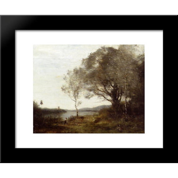 Strolling along the Banks of a Pond 20x24 Framed Art Print by Camille Corot