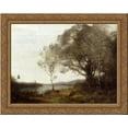 thumbnail image 1 of Strolling along the Banks of a Pond 24x20 Gold Ornate Wood Framed Canvas Art by Camille Corot, 1 of 2